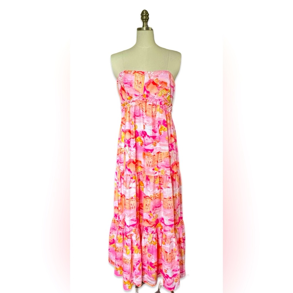Arianna Strapless Dress - Pink Scenic Print